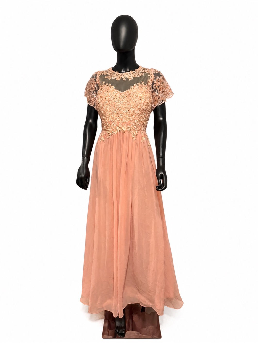 Camille La Vie Peach Lace Appliqué Maxi Dress